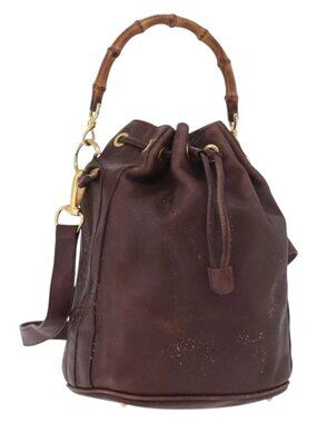GUCCI Bamboo Shoulder Bag Leather 2way Bordeaux Gold 001 2865 1657 Auth 172307